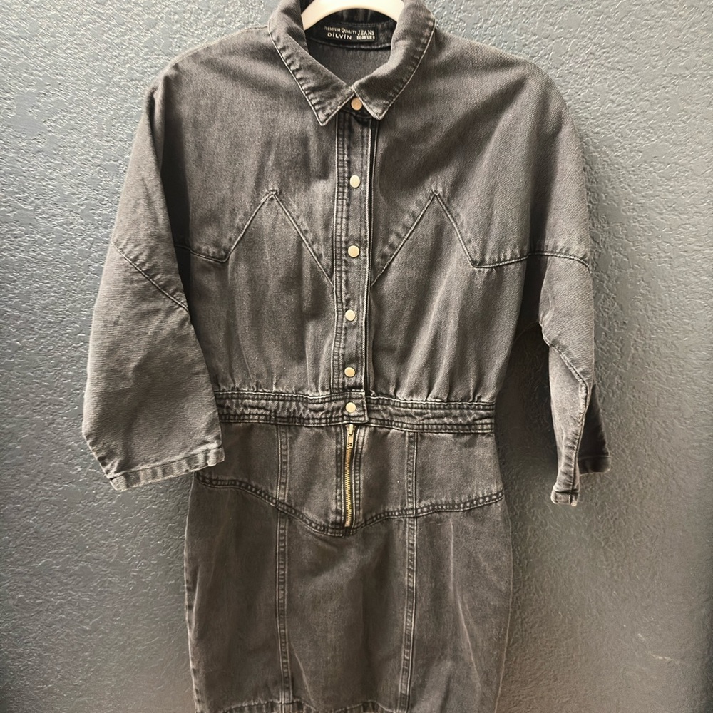 Gray Denim Button-Up Dress